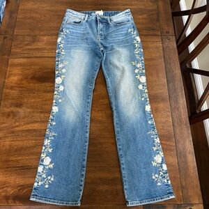Driftwood Kelly Floral Embroidery Medium Wash Bootcut Flare Denim Women 29 (31W)